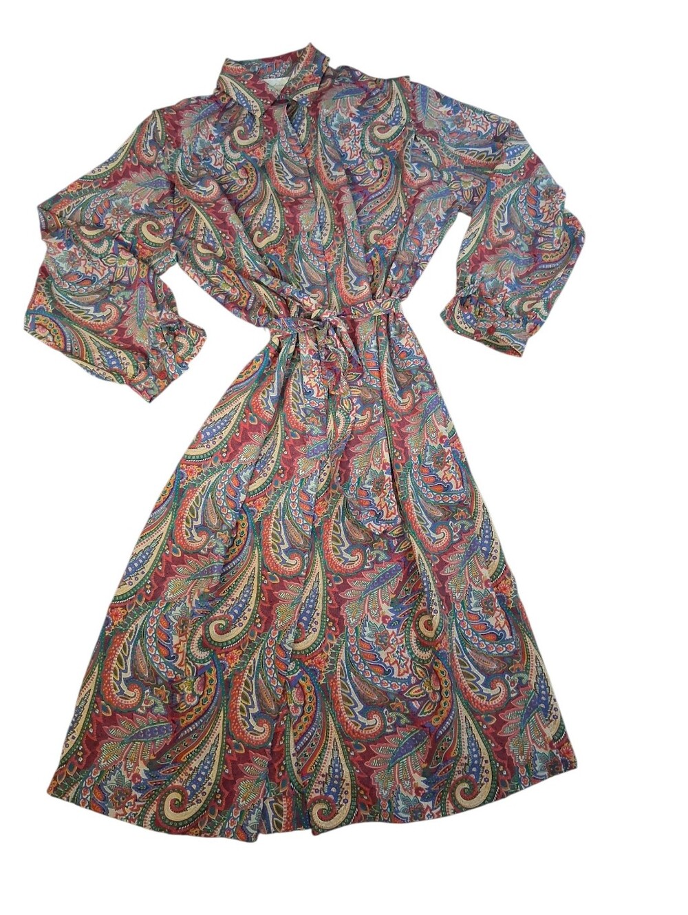 Vtg Schrader Long Paisley Button-Up Dress in Multicolor Boho 70s 80s Size 14